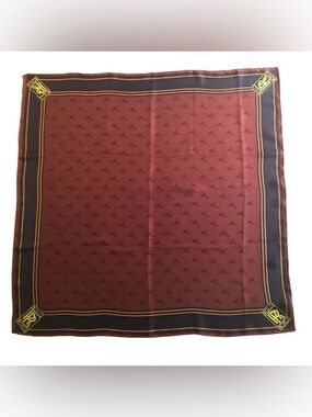 Rolls Royce 100% Silk Handmade Scarf 29” - Brownish Red, Navy & Gold